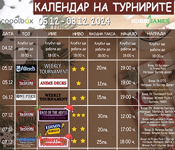 Hobby Games Tournaments 05.12.24 - 08.12.24