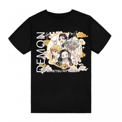 Demon Slayer: Kimetsu No Yaiba: Anime T-shirt - Zenitsu Agatsuma, Tanjiro Kamado, Inosuke Hashibira &amp; Nezuko Kamado