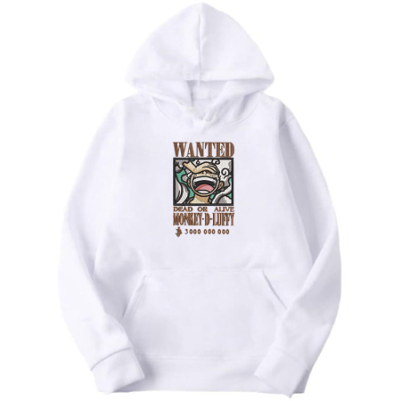 Hanorac alb gros cu broderie One Piece - Monkey D. Luffy a 5-a viteză