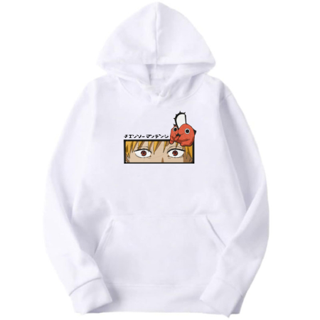 Chainsaw Man Еbroidery Thick White Hoodie - Denji & Pochita