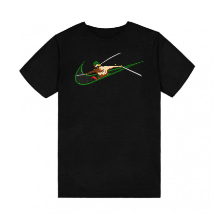 Tricou One Piece negru cu broderie - Roronoa Zoro în stilul celor trei săbii
