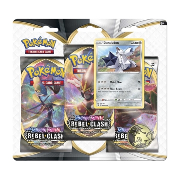 Pokemon TCG Sword & Shield-Rebel Clash - 3 amplificatoare, monede și card promoțional Duraludon