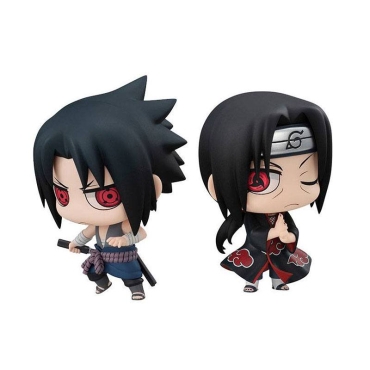 HOBBY COMBO: Naruto Chimimega Buddy Series Figure 2-Pack Sasuke Uchiha & Itachi Set +  2-Pack Umino Iruka & Uzumaki Naruto Set