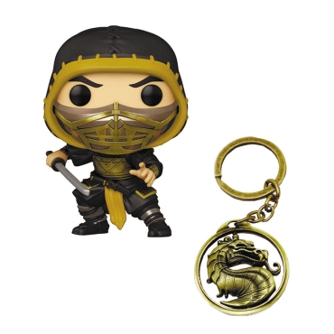 HOBBY COMBO: Mortal Kombat Movie POP! Movies Vinyl Figure Scorpion 9 cm + " Mortal Kombat " Keychain - Logo