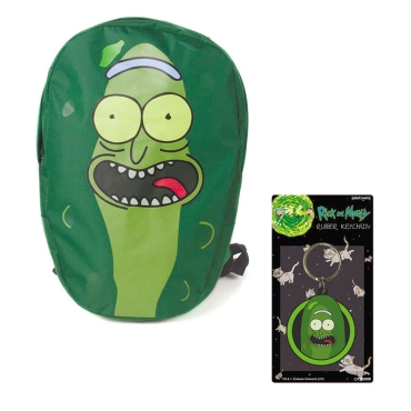 HOBBY COMBO: Rick and Morty Backpack Pickle Rick + Rubber Keychain Pickle Rick 6 cm