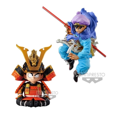 HOBBY COMBO: Dragonball Z BWFC Vol. 5 PVC Statue Goku by Manabu Yamashita 14 cm + Kid Goku Japanese Armor & Helmet