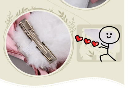 White Lolita Hairpin - Black or Pink Puppy Ears with Ribbon