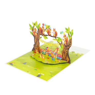 Kiriori POP 3D Happy Birthday Card - Squirrels