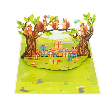 Kiriori POP 3D Happy Birthday Card - Squirrels