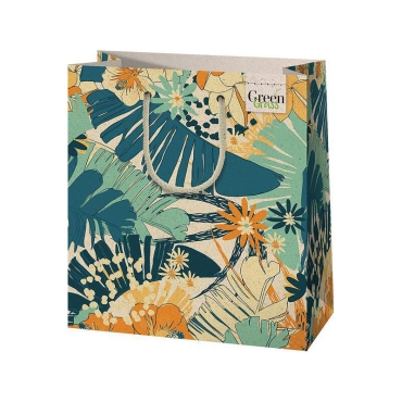 Ecological Grass Gift Bag - Palm Trees, Yellow and Green 20 x 23 M