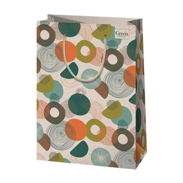 Ecological Grass Gift Bag - Circles, orange and green 24 x 35 L