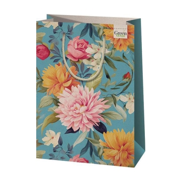 Ecological Grass Gift Bag - Blue with Flowers 24 x 35 L