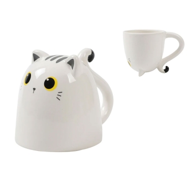 Themed Ceramic Upside Down Mug - White Cat