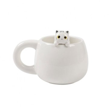 Themed Ceramic Mug Charm - White Cat