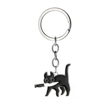Cute Keychain - Black Kitten w/ Knife
