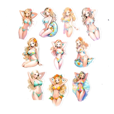 Bikini Anime Girls Sticker Pack - 10pcs