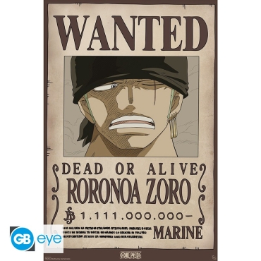 Prim-plan cu fața lui Zoro și suma recompensei pe poster