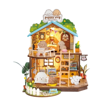 Vedere frontală a setului DIY Vila Căsuță a Cățelușului