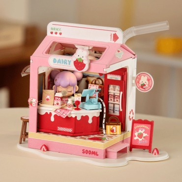 Interior cu mobilier roz și detalii miniaturale