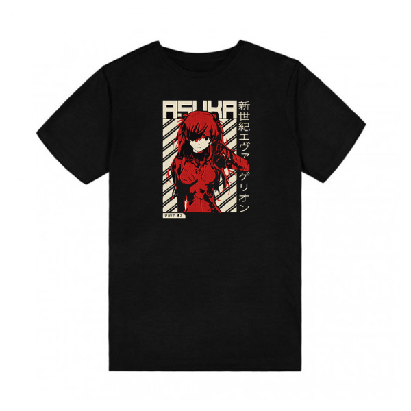 Tricou cu tematică neagră Evangelion și broderie - Asuka Shikinami Langley