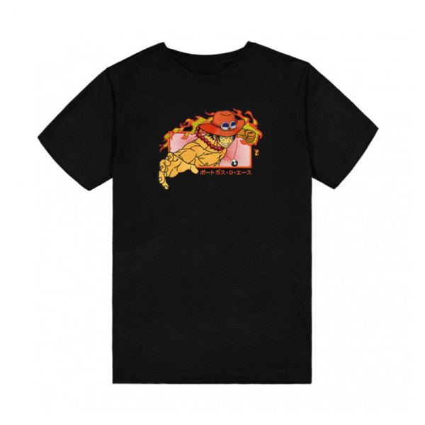 Tricou One Piece negru cu broderie - Portgas D. Ace