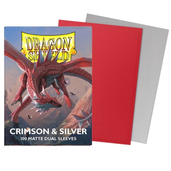 Dragon Shield Protecții Mari pentru Cărți 100 buc Dual Matte – Crimson & Silver