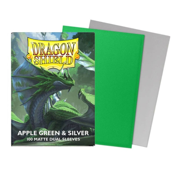 Dragon Shield Protecții Mari pentru Cărți 100 buc Dual Matte – Apple Green & Silver