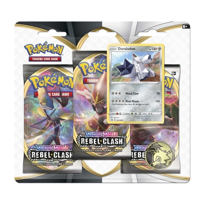 Pokemon TCG Sword & Shield-Rebel Clash - 3 amplificatoare, monede și card promoțional Duraludon