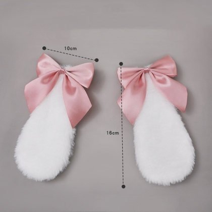 White Lolita Hairpin - Black or Pink Puppy Ears with Ribbon