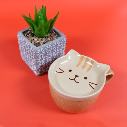 Set Ceramic Cup + Plate/Lid - Kitten Yellow