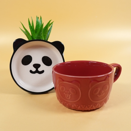 Set Ceramic Cup + Plate/Lid - Panda