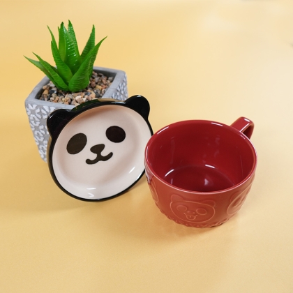 Set Ceramic Cup + Plate/Lid - Panda