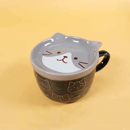 Set Ceramic Cup + Plate/Lid - Kitten Gray