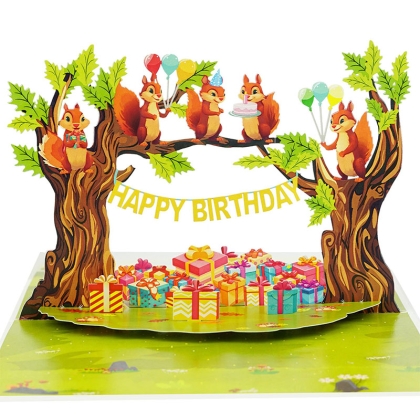 Kiriori POP 3D Happy Birthday Card - Squirrels