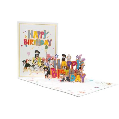 Kiriori POP 3D Greeting Card - Happy Birthday with dogs