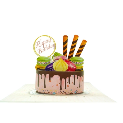 Kiriori POP 3D Greeting Card - Happy Birthday cake with french macaroons