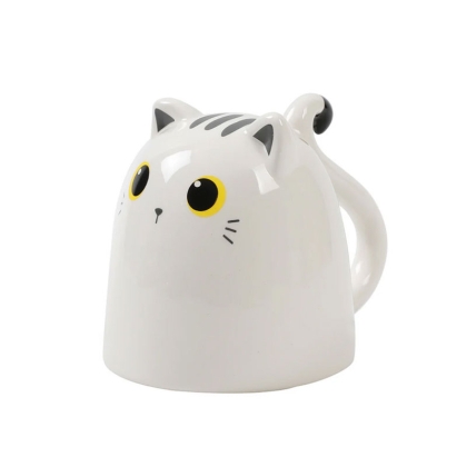 Themed Ceramic Upside Down Mug - White Cat