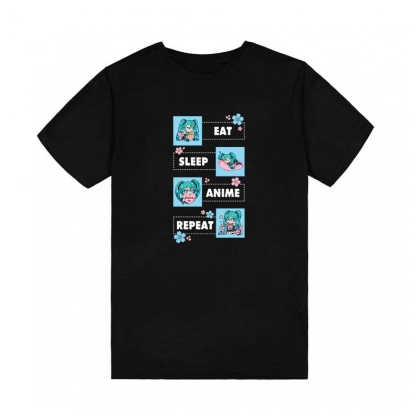 Hatsune Miku Anime T-shirt - Eat, Sleep, Anime & Repeat