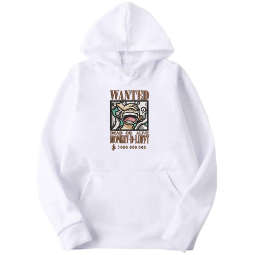 Hanorac alb gros cu broderie One Piece - Monkey D. Luffy a 5-a viteză