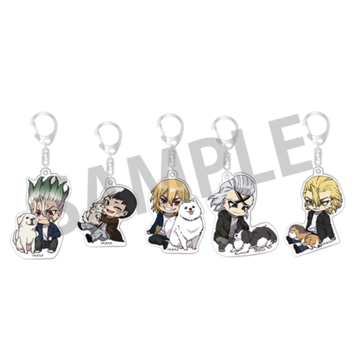 Dr. Stone Acrylic Keychain - Chara with Dogs Mini Ver.